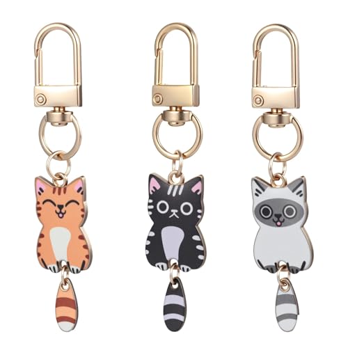 Image of Cute Keychains, Metal Cartoon bag charm, 3PCS Cat Keychains, Metal Printed Kawaii Key Chain Charms for Handbag Decoration
