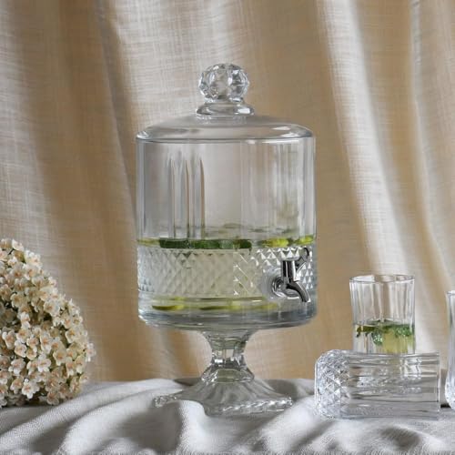 Image of 5 Liter Glass Beverage Dispenser with Tap, Cold Ice Drink Dispensers for, Water, Juice, Beer, Cocktails, Detox Drinks, Home & Restaurants, Office,Bar,Weddings Decoration,Party (VM-05)