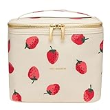 kate spade new york Beige Lunch Bag, Small Insulated Lunch Tote, Thermal Bag with Double Zipper and Carrying Handle, Strawberries
