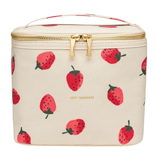 kate spade new york Beige Lunch Bag, Small Insulated Lunch Tote, Thermal Bag with Double Zipper and Carrying Handle, Strawberries