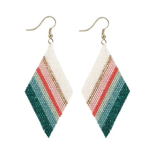 INK+ALLOY Beaded Earrings for Women Dangling, Frida Large Diamond Shaped Drop Statement Boho Earrings, Hypoallergenic Handmade Jewelry for the Modern Bohemian, 3.25-Inch Length