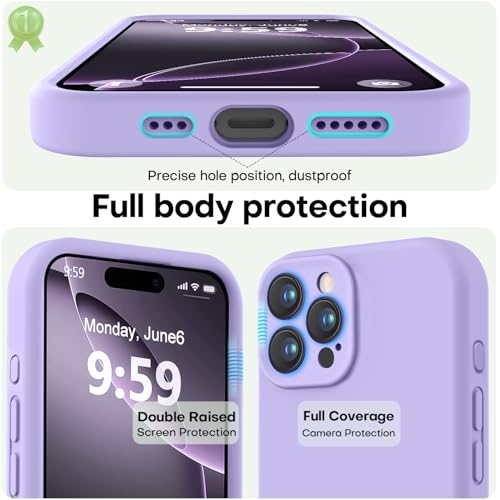 Image of LOVE 3000 Designed for iPhone 16 Pro Max Case, Premium Silicone with [Soft Anti-Scratch Microfiber Lining] Shockproof Protective Phone Case for Men Women Girls 6.9 inch, Light Purple