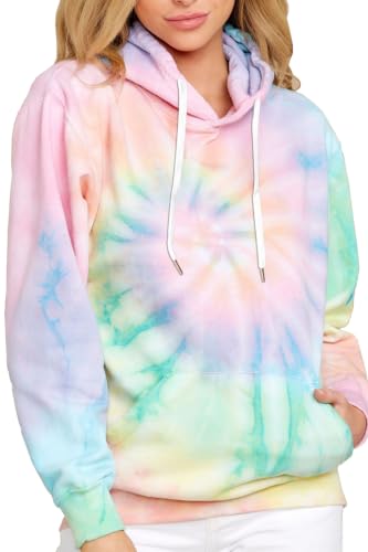 Image of HVEPUO Tie Dye Print Hoodie Long Sleeve Drawstring Pullover Tops Loose Casual Sweatshirt For Women(S-XXL)