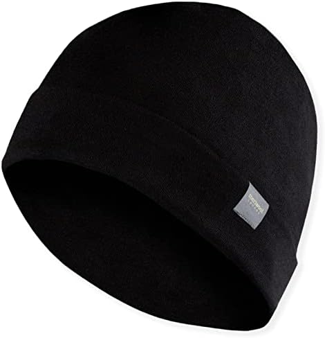 MERIWOOL Unisex Merino Wool Cuff Beanie Winter Hat for Men and Women Black