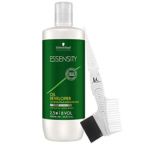 Essensity 2.5% 8 Volume Oil Developer 1 Liter, Essensity Ammonia-Free Bleach Lightener 450 Grams, And M Hair Designs Tint Brush/Comb (Bundle 3 Items) #TOP2
