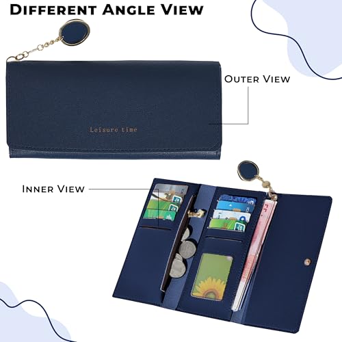 Image of Kraptick Women's Wallet -Excepational Quality Compact Purse Clutch Wallet for Women, Stylish Card Coin Holder, Debit Card Holder, Money Organizer and Travel Wallet for Women with 14 Slots-(Blue)