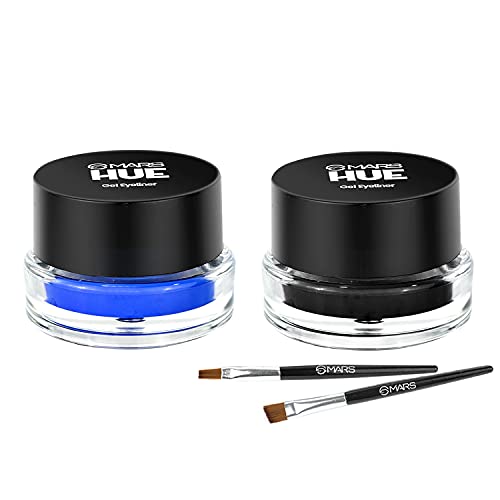 Image of MARS 2-In-1 Hue Gel Eyeliner | Waterproof & Smudgeproof Formula | Stay Upto 24 Hours | Comes With 2 Brush Set (6.0 Gm) (Black & Blue)