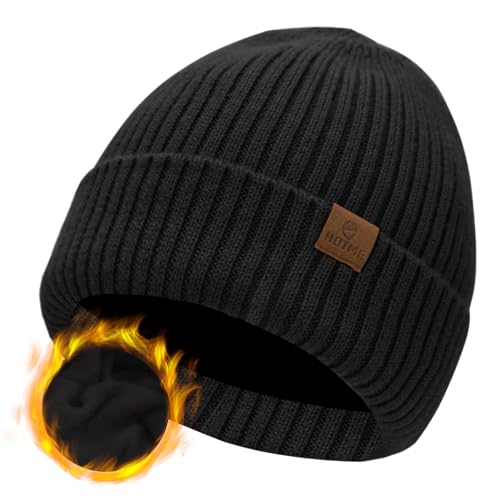 ZTL Merino Wool Beanie Hat for Men Women, Thick Warm Fleece Lined Knit Winter Hats Cuffed Beanie Stocking Hat Ski Skull Cap