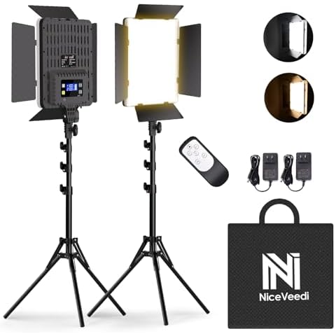 2-Pack Photography Lighting Kit, NiceVeedi 36W Bi-Color Studio Lights 2700-6500K CRI 95+, Dimmable LED Video Light Kit with Remote Control & 72” Tripod Stand, Lighting for Video Recording/Photography Cover