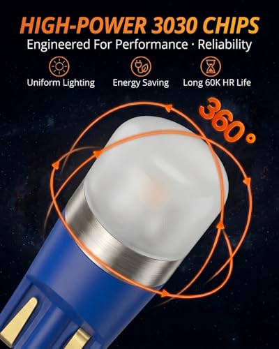 Image of WLJH Blue T10 194 LED PC194 Twist-Lock Bulbs for Instrument Cluster | 3030 SMD, Dimmable, Direct Fit, Easy Install, Cluster Backlight, Dashboard Light, Even Gauge Backlighting, 6-Pack
