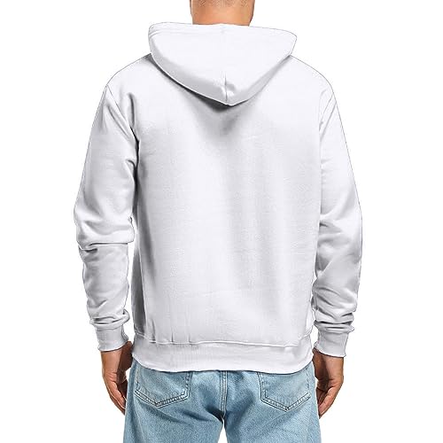 Mens Fleece Lined Casual Hoodies Y2K Sport Plain Pullover Tops Comfort Hooded Pullover Hoodies Fashion Western White3