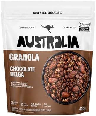 Hart's Natural Granola Australia Belgian Chocolate | Granola Sem Glúten, Sem Lactose, Vegano | 100% Natural | Alto em Fibras | Snack Saudável | 300g