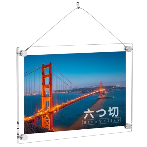 BlueValley 六つ切額縁、8×10インチアクリルスタンド、アクリルフォトフレーム、写真立て、両面透明ポスター、スタンドタイプ写真、展示ピクチャー・ポスター・絵画・表彰状・賞状用 横縦置き (収納サイズ: 203x254mm)