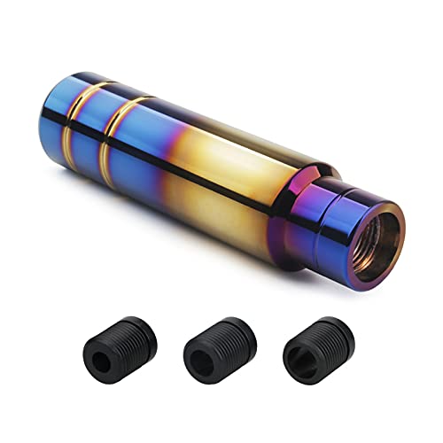 Pommeau de levier de vitesse universel en aluminium de 13 cm avec 3 adaptateurs 8 mm/10 mm/12 mm (bleu doré)