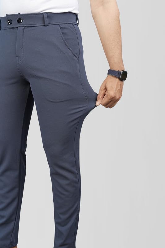 Image of MiraMichi Men's Slim Fit Formal Trousers - Crafted from Premium Lycra Blend Fabric, Solid Pattern, Ideal for Formal Occasions