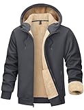 TACVASEN Herren Fleece Thermo Winterjacke Sweatshirt Pullover Full Zip Hoodie Kapuzenjacke Langarm für Männer, Dunkelgrau, XXL