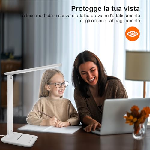 lampada da scrivania,lampada da lettura,dimmerabile lampada da tavolocon porta USB, 3 modalità di illuminazione, lampada da comodino pieghevole per lettura,unghie,lavoro,studiare,ufficio,dormitorio