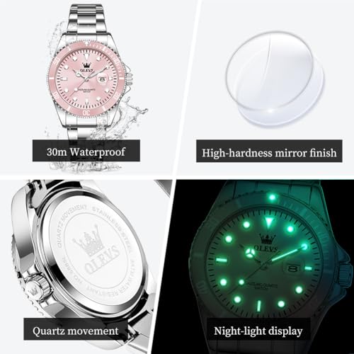 Image of OLEVS Womens Watch Classic Dress Number Female Watches for Ladies Analog Quartz Stainless Steel Waterproof Luminous Day Date Two Tone Easy to Read Wristwatch