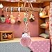 ZGLUZP Pink Cute Cat Shape Pom Pom Keychain Plush Ball Car Keychain Pendant Fluffy Keyring Charm for Women Girls Bag Purse Decor Keychains Accessories