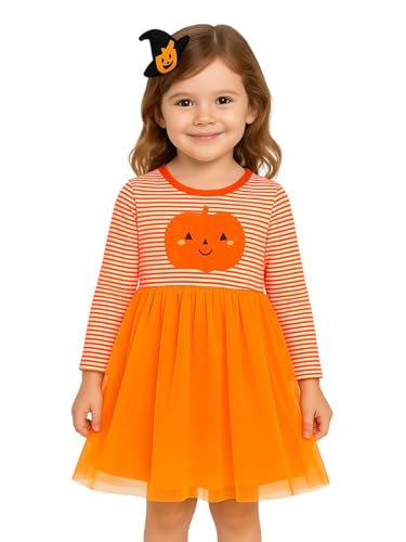 HILEELANG Little Girl Long Sleeve Dress Cotton Casual Applique Christmas Clothes