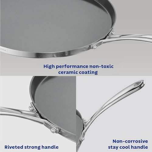 Image of TRAMONTINA Fusao Healthy Triply Ceramic 28cm Dosa Tawa | Non Toxic (PFAS /PTFE /PFOA Free) Dosa Tawa | Uttapam Tawa | Roti Tawa | Parantha | Induction Friendly I 10 Year Warranty