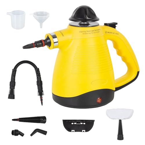 Todeco Limpiador de Vapor de Mano con 8 Accesorios, Vaporeta Limpieza Hogar de Usos Múltiples, 3,5 bar, Depósito de 450ml, Limpiador Vapor Portátil para Alfombras, Piso, Cortinas, Cocina, Baño, Auto