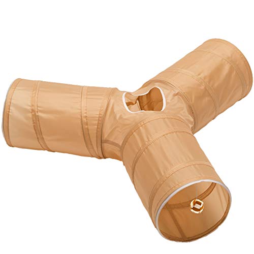 Prosper Pet Cat Tunnel - Collapsible 3 Way Play Toy - Tube Fun For Rabbits, Kittens, And Dogs - All Brown #TOP25