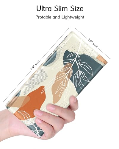 Nipichsha Womens Wallet, RFID Slim Wallets for Women, Thin Ladies Credit Card Holder Purse, Cute Leather Bifold Clutch Billfold with 11 Card Slots & ID Window, Abstract Boho Leaf3
