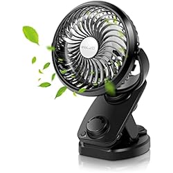 Ventilador Cama ELZO USB Ventilador con Clip, 5000 mAh, Recargable Mini Portátil Silencioso Ventilador, Rotación de 360 ??°, Ventilador para Coche, Dormitorio, Oficina, Cochecito, Camping, Cochecito de Bebé