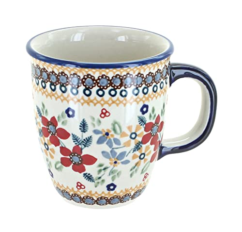 Blue Rose Polish Pottery - Red Daisy Coffee Mug - 8 oz - Perfect Mug for the Office, Home, or a Gift