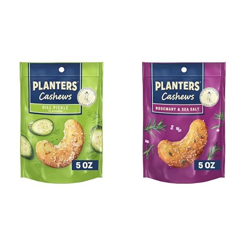 Bundle of PLANTERS Cashews Dill Pickle, 5 Oz Bag + Rosemary & Sea Salt, 5 Oz Bag