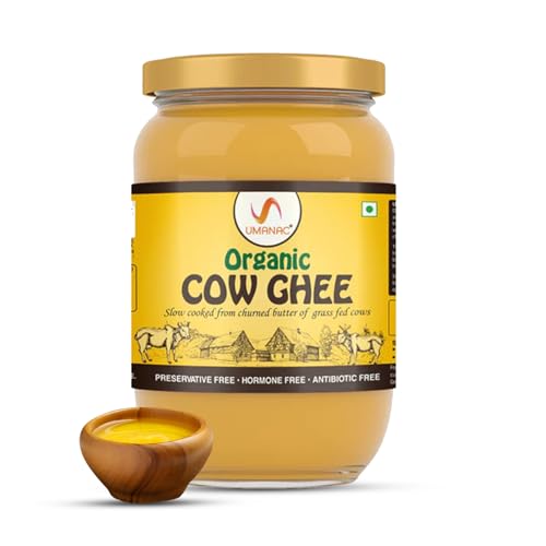 Image of Umanac Organic Cow Ghee 500ML | Certified Organic | Sourced from Desi & Healthy Cows | Bilona Method | 100% Pure & Natural | Gluten- Free | Pesticide- Free