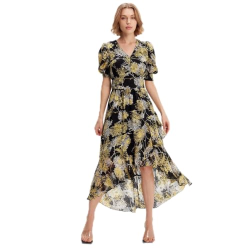 Robe mousseline imprimé linéaire à ourlet plongeant idéale pour vos soirées d'été chic
