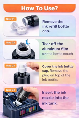 Image of ROHINK GT51 GT52 Ink Refill Dye Ink Compatible with HP Ink Tank 115, 310, 315, 319, 410, 415, 416, 419, 455, 500, 515, 530, 615, GT 5810, GT 5811, GT 5820 (70ML*3 Black)