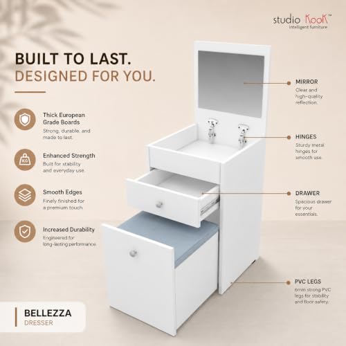 Image of Studio Kook Beleza Dressing Table with Mirror & Seat, Moonshine White