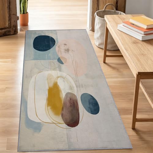 Tapis abstrait blanc cassé haut de gamme lavable 60x180 cm - 5