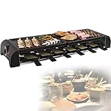 Großer Raclette Grill für bis zu 12 Personen - Grillplatte für Crepes und Raclette - Partygrill mit 12 Pfännchen - 1800 Watt Elektrogrill