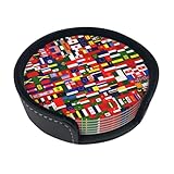 Diseño de alta calidad: posavasos redondos protectores de la colección de banderas nacionales, juego de 6 piezas, material de piel sintética de microfibra, tacto suave, añade elegancia a salas de estar, salas de estudio y otros espacios.