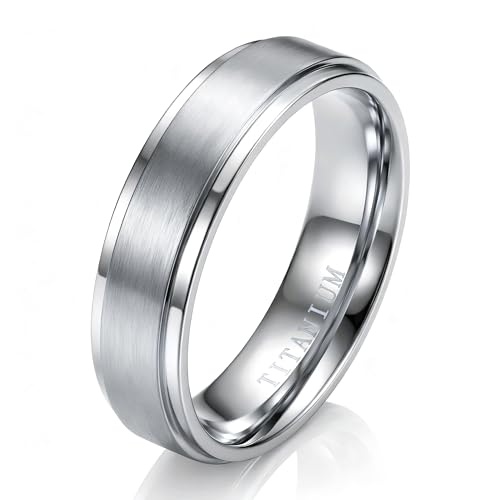 Jstyle Titanium Wedding Band Ring for Men and Women 6mm Comfort Fit Matte Brushed Finish Polished Edge Silver Engagement Promise Anniversary Ring Size 10