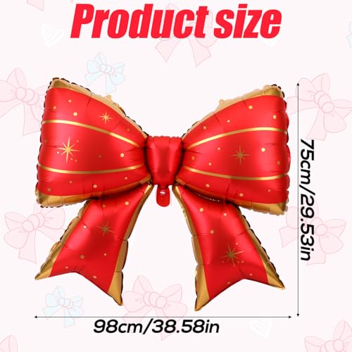 Image of 2pcs Large Bow Balloons, Bow Themed Party Decorations Elegant Coquette Balloons for Coquette Birthday Wedding Engagement Party Decoration (Red with Star Dot)