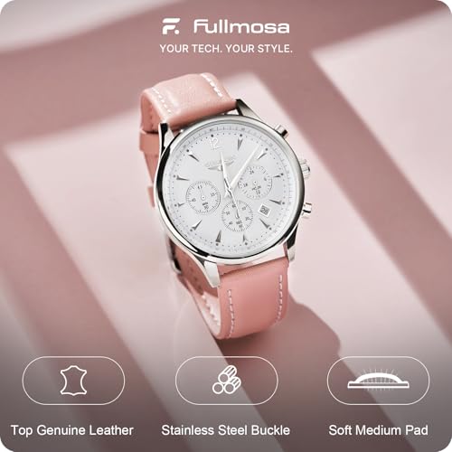 Image of Fullmosa 22mm Quick Release Leather Watch Band for Garmin Samsung Galaxy | Strap for Garmin Vivoactive 4 45mm,Garmin Venu 4(45mm) /Venu 3 /Venu 2,Samsung Galaxy Women Men, Pink&Silver Buckle