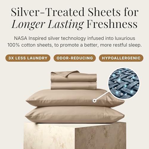 Image of Miracle Made Breathable Cotton Bed Sheets, 4-Piece Set - Silver-Treated, Soft and Cool-to-the-Touch Lightweight Bedding Designed for Hot Sleepers - King Size, Sand