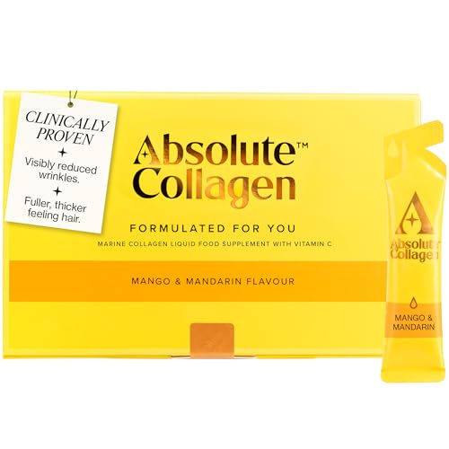 Absolute Collagen Marine Liquid Collagen Supplement for Women | New Mango & Mandarin Flavour Supports Hair Nail & Skin Health 8000mg of Hydrolysed Collagen per Sachet Vitamin C | 14 Sachets