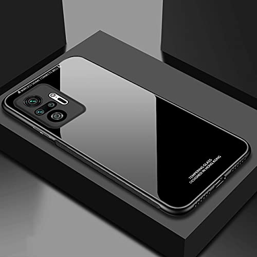Image of Designerz Hub Redmi Note 10T 5G / Poco M3 Pro 5G Luxurious Toughened Glass Back Case with Shockproof TPU Bumper Case Cover Designed for Redmi Note 10T 5G / Poco M3 Pro 5G -Black