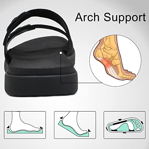 Coface Womens Orthotic Slippers Comfort Plantar Fasciitis Arch Support Slip On Slippers Ladies Soft Cushion Fashion Yoga Mat Sandals With Adjustable Straps, Dblack Size 8 #TOP3