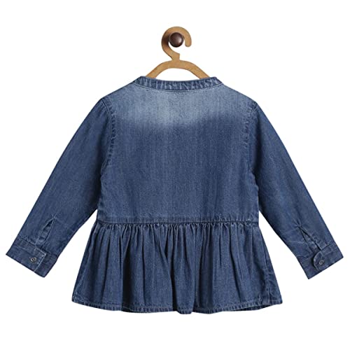 Image of miniklub Baby Front Open Full Sleeve Woven Cotton Jacket (Mid Wash Color)