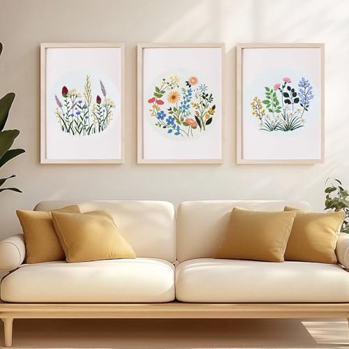 Image of naexuauu Adult Embroidery Kit for Beginners DIY Materials with 3 Bamboo Hoops and Pre-Printed Patterns with Step-by-Step Tutorials Suitable for Home Decoration