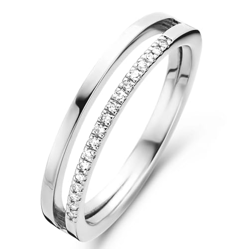 Duo Ring | Natural White Diamond 18 pc | White Rhodium | 925 Sterling Silver | 4.80 x 1.40 mm