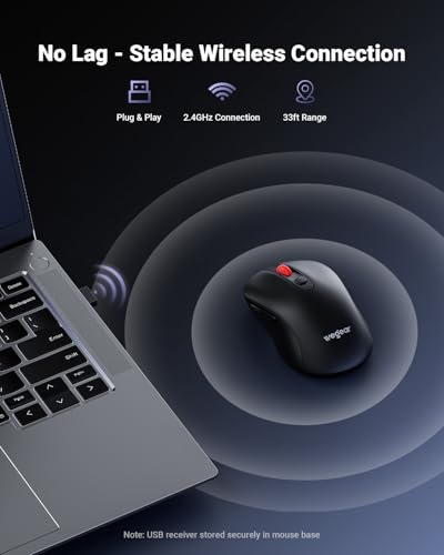 wegear USB Wireless Mouse for Laptop PC Mac, 2.4GHz Cordless Mouse with 6 Buttons, 5-Level Adjustable 4000 DPI, Ergonomic Portable Optical Computer Mice, 24-Month Battery Life -Black - Image 3
