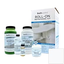 BATHWORKS Bathtub Refinishing Kit - Bundle- Premium Kit w/Non-Slip Protection White- 16 oz. EZ Etch Etching Paste; 24 Hour Dry time; Resin Finish